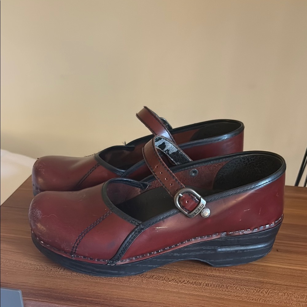 Dansko Red Leather Mary Jane Clogs